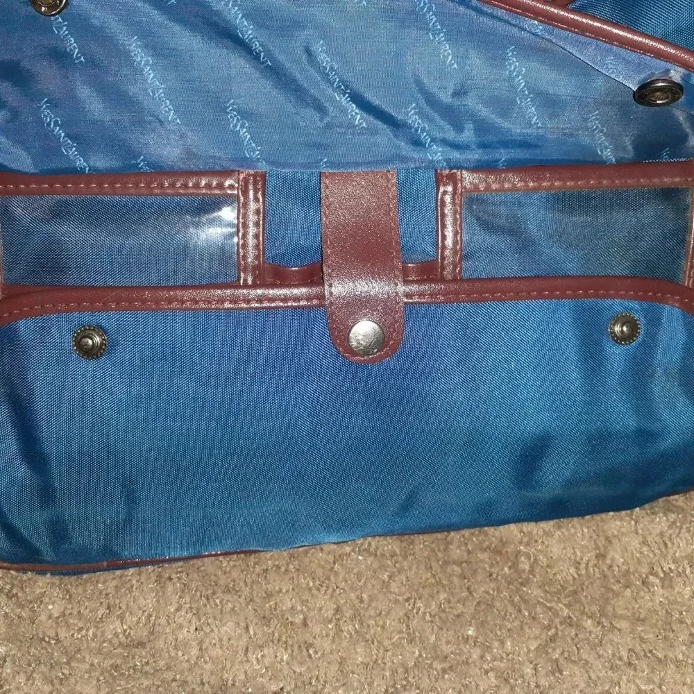 Vintage YVES SAINT LAURENT Travel Bag/Organizer-Men-Blue/Brown-Excellent - Picture 6 of 11